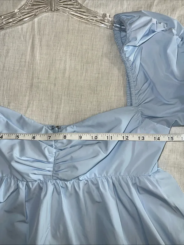 Amanda Uprichard Babydoll Mini Dress Puff Sleeve Romantic Baby‎ Blue Sz Small - Image 6