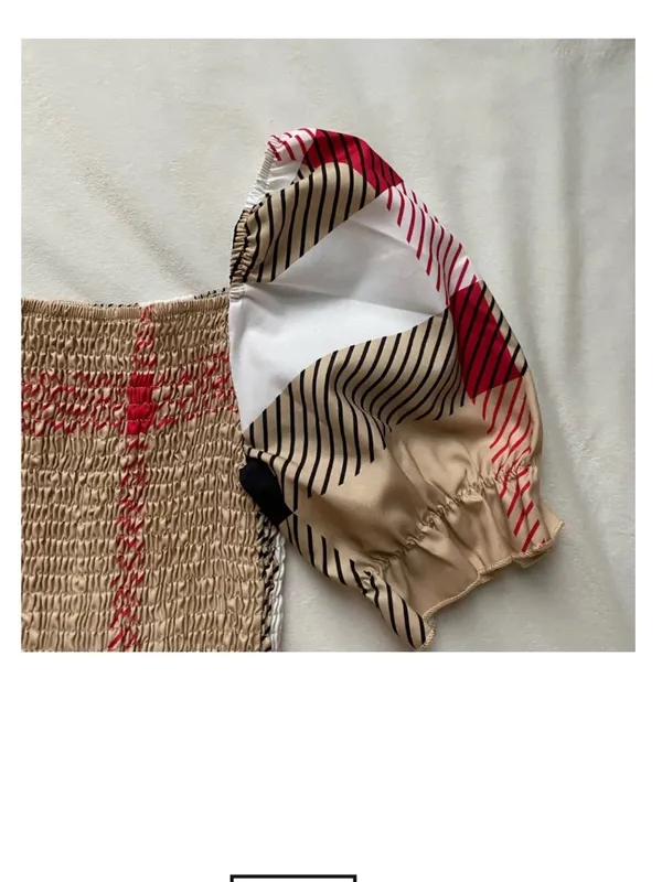 beige plaid smocked maxi dress Tan - Image 7