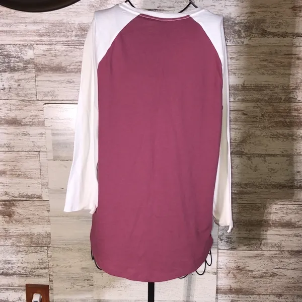 Victoria’s Secret PINK 3/4 sleeve shirt pink and white size medium causal shirt‍ - Image 4
