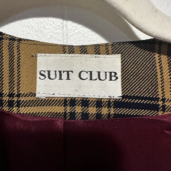 Vintage Navy‎ and tan plaid women’s blazer size 14 double breasted - Image 5