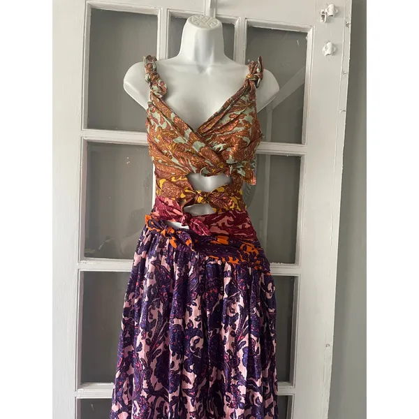 Zimmermann Aliane Cut Out Midi Dress Mixed Paisley Print Cotton Summer Dress - Image 9