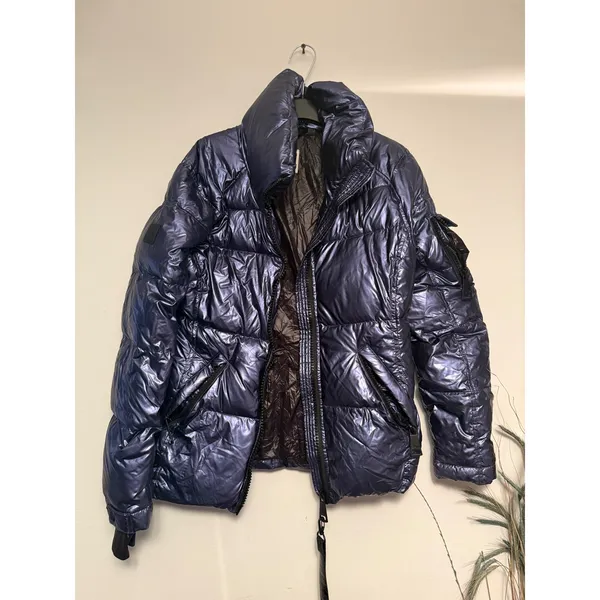 SAM. New York Women Metallic Navy Blue Goose Down Puffer Jacket Size‎ M - Image 2