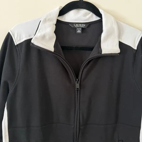 Lauren Ralph‎ Lauren Black & White Zip Up Jacket Sporty Color Block Size XL - Image 13
