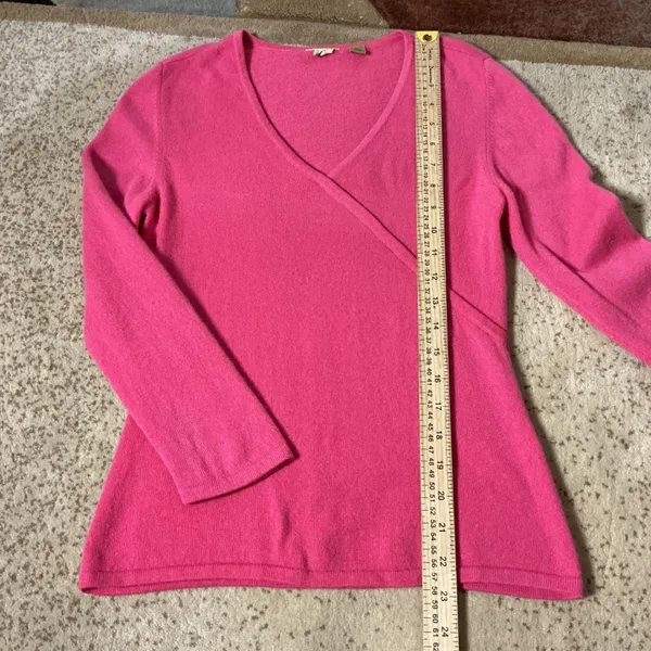 Caslon Cashmere Faux Wrap V-Neck‎ Sweater Womens S Pink Long Sleeve Ribbed Trim - Image 2