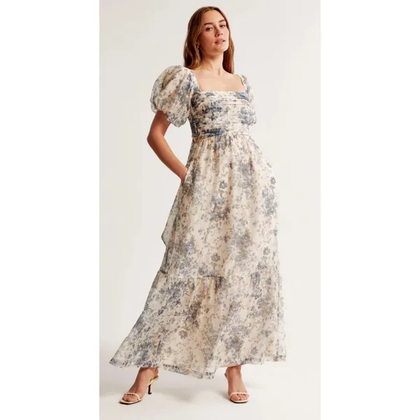 Abercrombie & Fitch Emerson Drama Bow-Back Maxi Dress in Cream Floral Size SP - Image 3