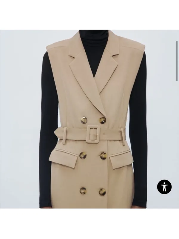 Zara Sleeveless Double-Breasted Belted Maxi Dress in Tan - Image 3