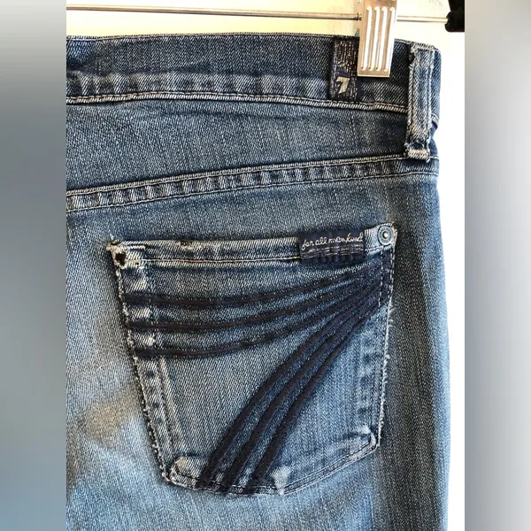 7 For All Mankind Dojo Dark Blue Flare Jeans Size 29 - Image 5