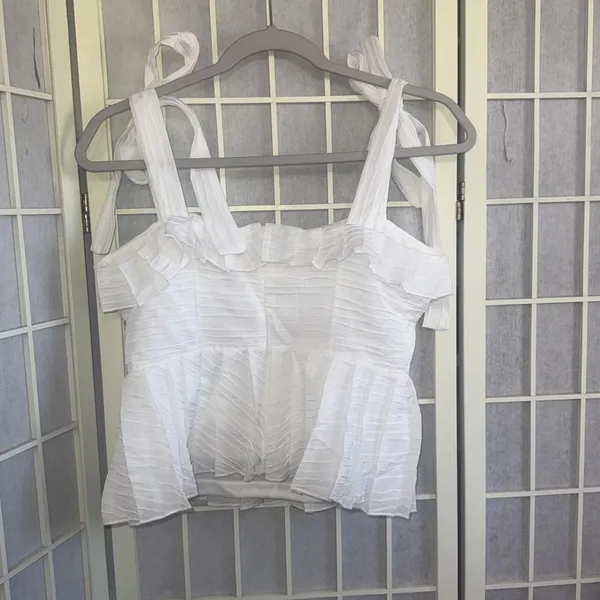 Mable White‎ Bow Sleeve Crop Barrett Peplum Fairy Coquette Top Size Medium New - Image 2