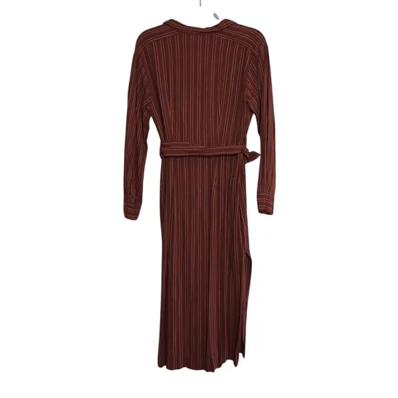 Free People Burgundy Pinstripe Belted Midi Shirt Dress Maroon‎ Academia Boho - Image 7