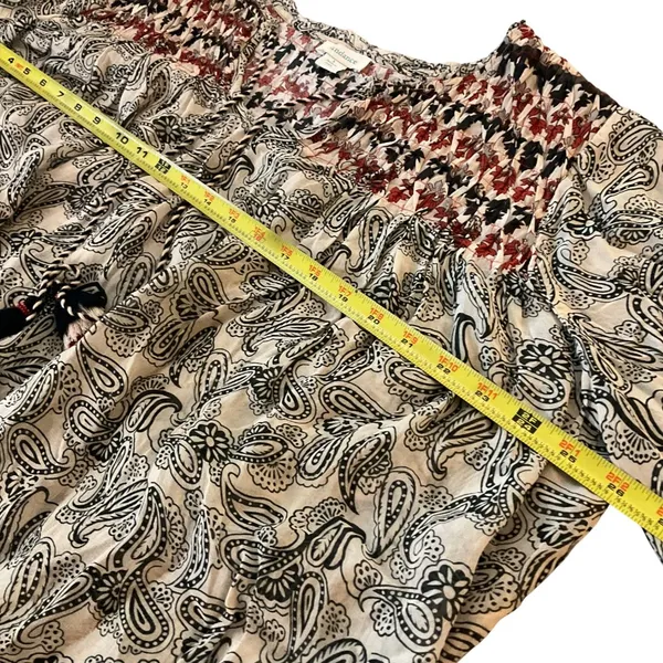 Sundance Paisley Peasant Blouse Smocked Detail & Tassels Womens L boho casual - Image 7