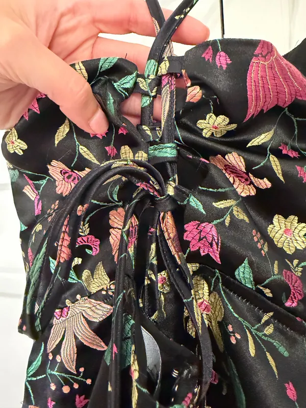 Lulus Black and Colorful Floral Jacquard Mini Dress - Image 3