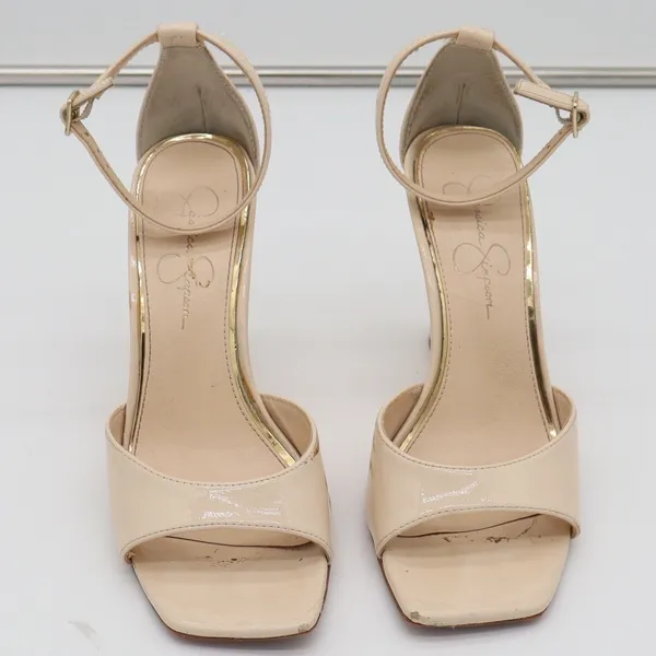 Jessica Simpson Wedge Sandals Womens 8 Leehi Nude Patent Ankle Strap Fair - Image 4