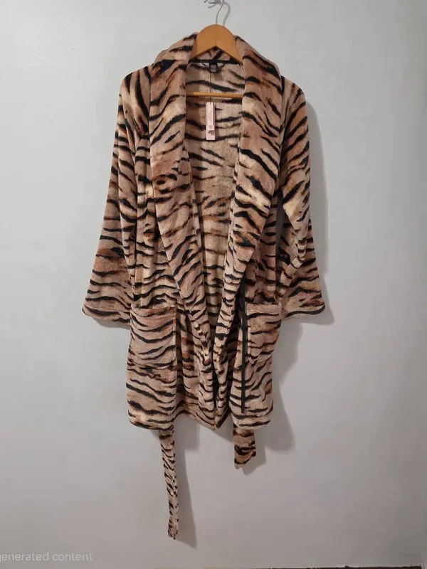 Victoria’s Secret Tiger Cozy Short Robe - Champagne Brown - Size XS/S - 11162549 - Image 2