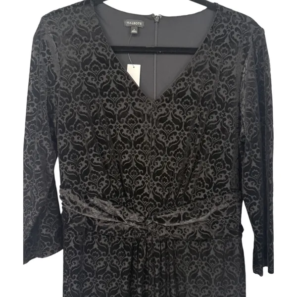 NWT Talbots Womens Velvet Jacquard Damask V-Neck Sheath Dress Black Size Large - Image 7
