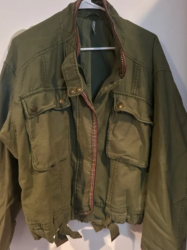 Free People Flight Line Women's Size S Olive Green Embroidered Bomber Jacket - Image 6