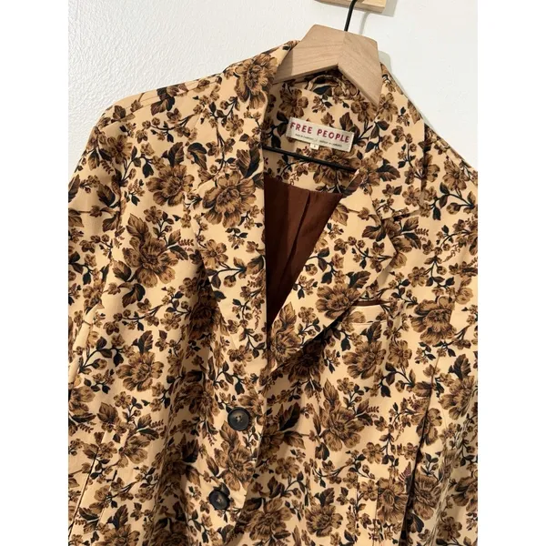 Free People Cali Floral Print Boxy Single Breasted Blazer Sm Boho Neutral - Image 3