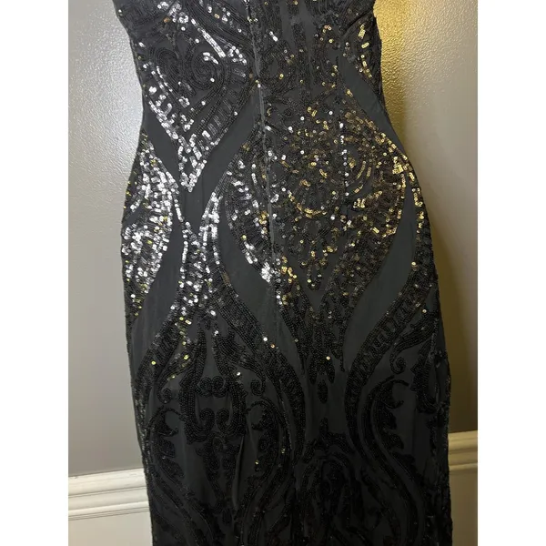 Lulus Dress Womens XS Black Sequin Square Neck Maxi Side Slit Evening Gown - Image 7