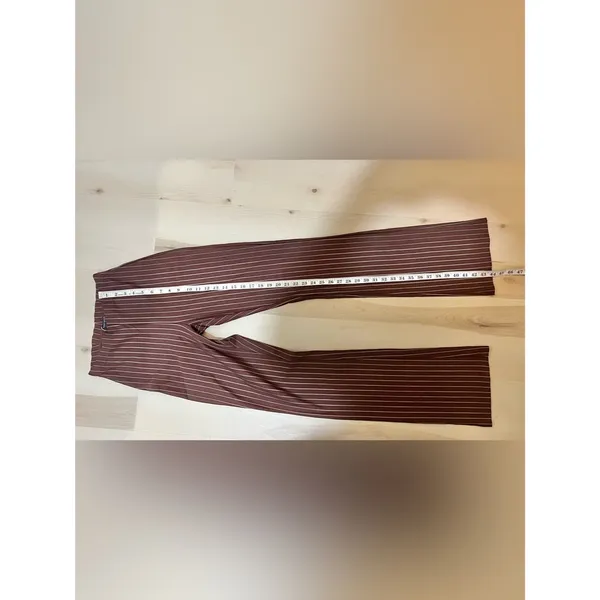 Naked Wardrobe New Women Small Brown White Pinstripe High Waist Bootcut Pants - Image 5