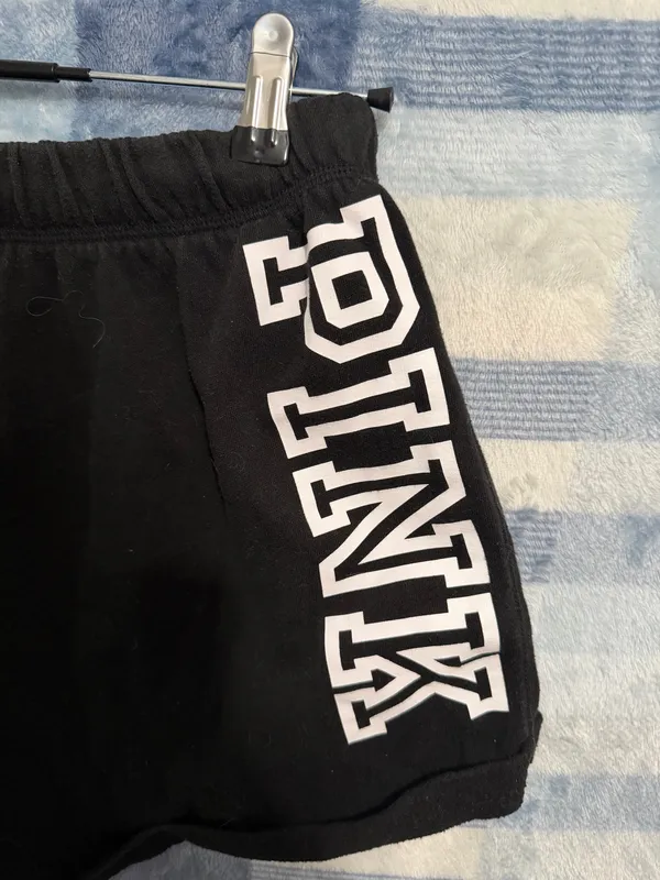 PINK Victoria's Secret Black Fleece Drawstring Lounge Shorts - Image 4