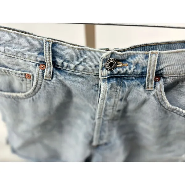 Mango MNG Andy Distressed Denim Shorts Button Fly Raw Hem Size 10 - Image 7