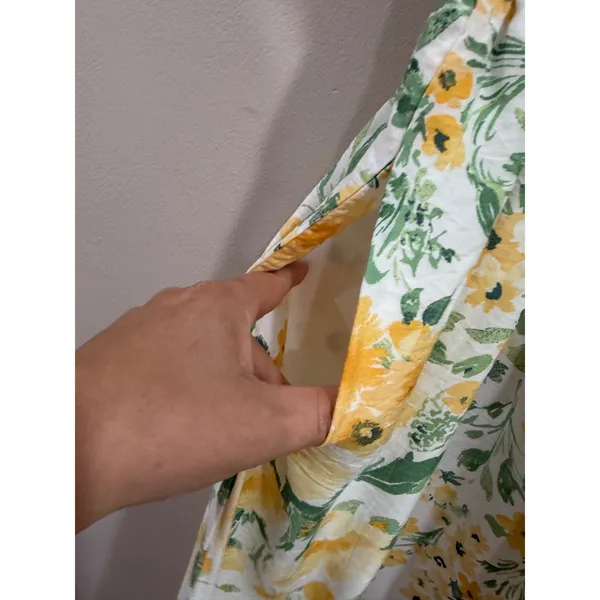 Rachel Zoe Yellow Floral Ruffle Midi Dress Smocked Waist Pockets Womens‎ Size M - Image 5
