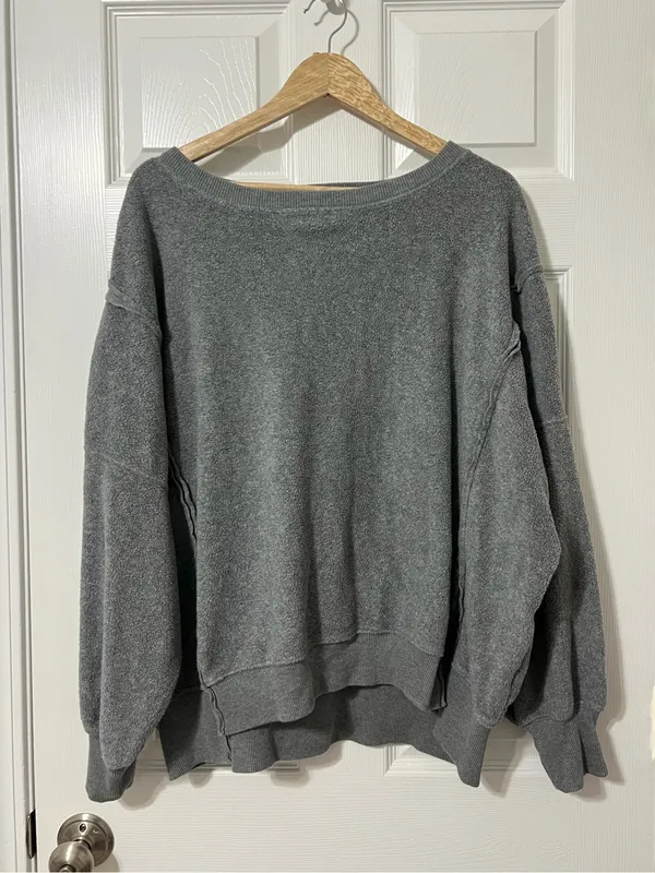 American Eagle Oversized Big Hug Waffle Sweatshirt Size Medium Gray - Image 2