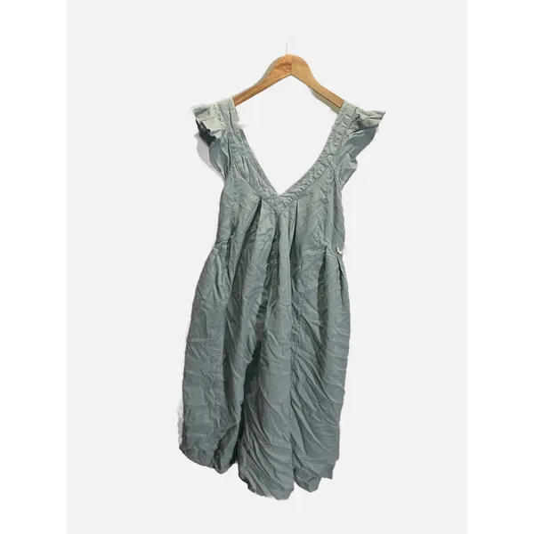 Free‎ People Midi Dress Womens XS Blue Ruffle V-Neck Linen Blend Boho Summer - Image 2