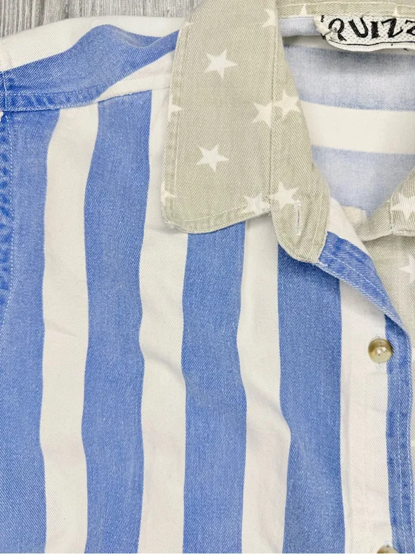 Vintage quizz cotton sleeveless denim flag patriotic button front shirt large - Image 2