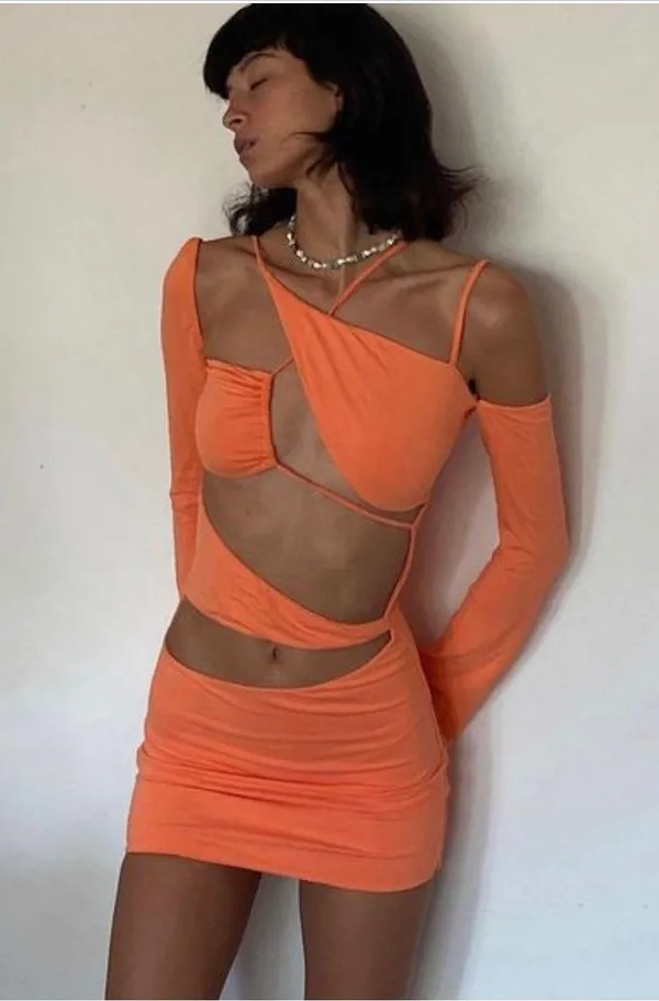 Tiger Mist Orange asymmetric Dress - Image 4