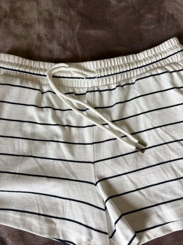 Parke x Target Drawstring Knit Shorts - White/Navy Blue Striped MEDIUM- IN HAND - Image 2