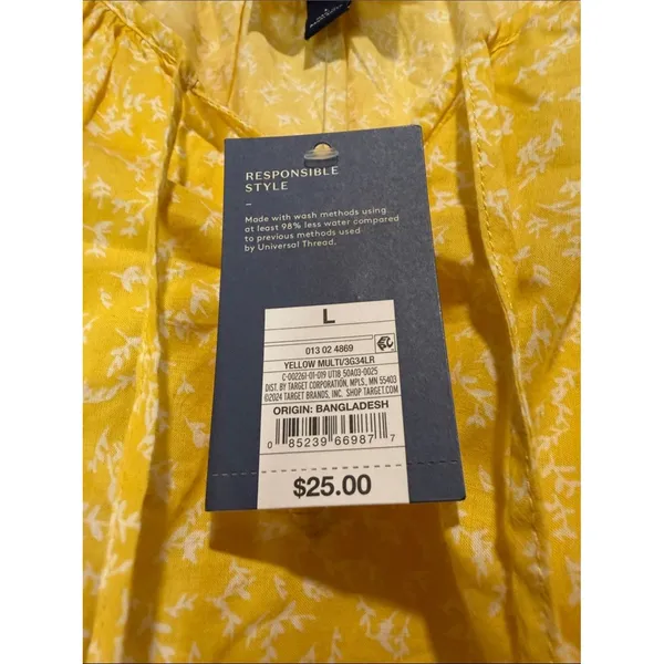 Universal Threads NWT Long Sleeve Cropped Yellow Floral Neck Tie Blouse Size L - Image 6