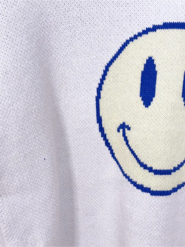 Miss Sparkling Smiley Face Graphic Distressed Knit Crewneck Sweater - Image 6