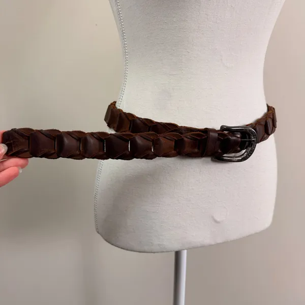 Levi Strauss & Co Brown Braided Genuine Leather Belt 34 85 Silver Buckle 3560 - Image 3