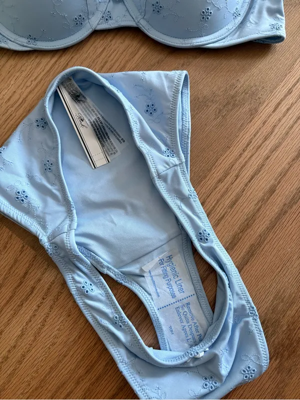 Frankie's Bikinis Light Blue Floral Eyelet bikini set - Image 2