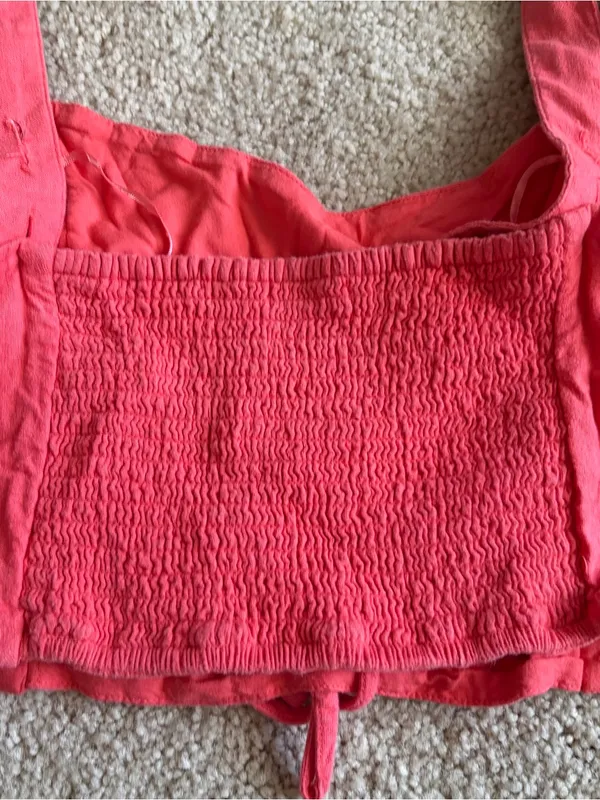Abercrombie And Fitch Coral Red Linen Blend Summer Beach Lace Up Crop Size Large - Image 7