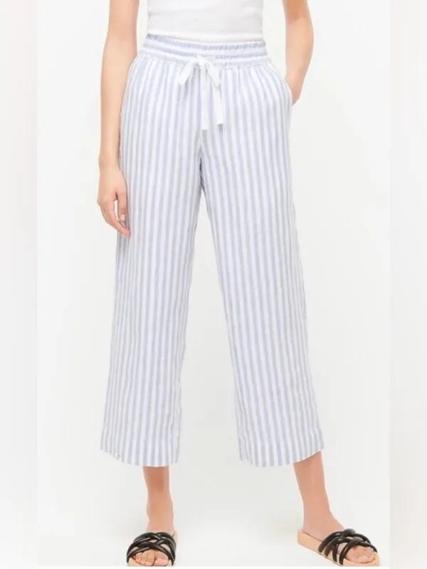 J Crew Wide Leg Cropped Linen Pant Pull On Striped Coastal Relaxed NWT XL T - Image 3