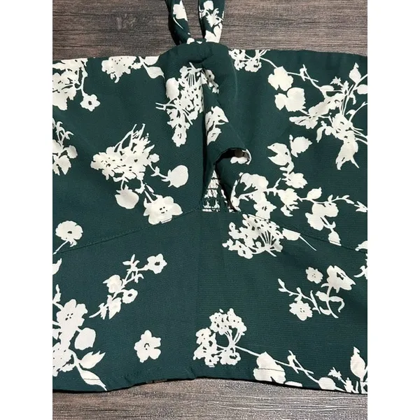 Abercrombie & Fitch Forest Green Floral Knot Front Tie Back Halter Crop Top XL‎ - Image 13