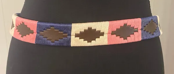 Pampeano Dulce Argentine Leather Woven Belt Pink Navy Cream Brown XL 38"-44" - Image 2