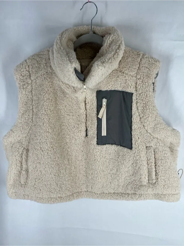 Oli & Hali Cream Sherpa Half Zip Vest Size L Contrast Pocket - Image 2