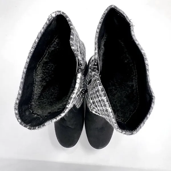 MUK LUKS Vermont Stowe Black White Houndstooth Mid Calf Slouch Wedge Boots 9.5 - Image 8