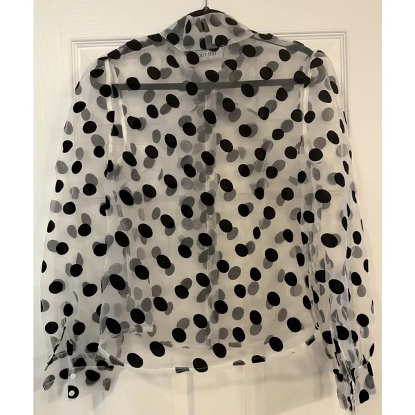 Fab’rik NWT Sheer‎ Blouse White Black Polka Dots Sz MED Tie Formal Holiday Party - Image 4