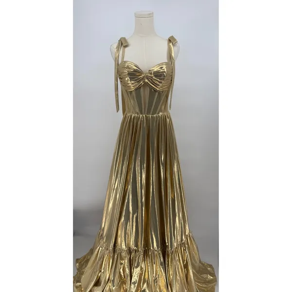 Jovani Metallic‎ Lamé Tie-Strap Boho Gown Size 4 - Image 5