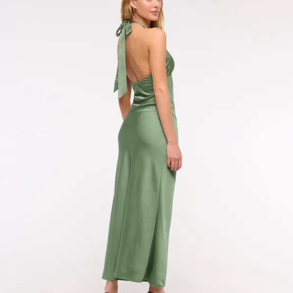 Abercrombie & Fitch Sage Green Backless Halter Slip Dress - Image 2