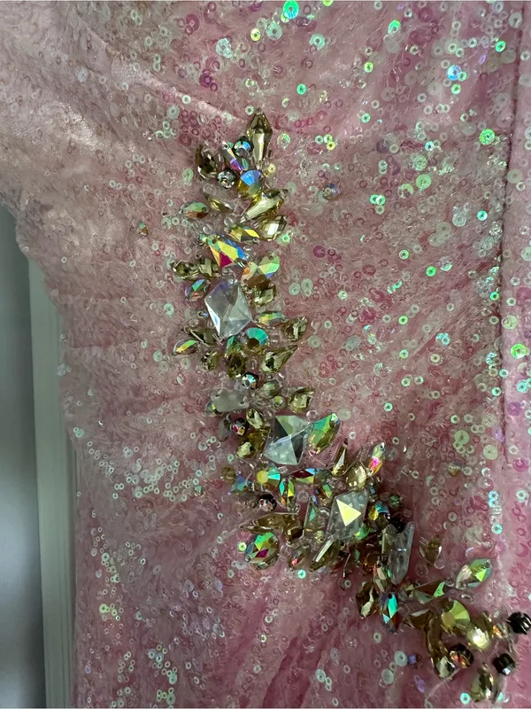 MoriLee by Madeline Gardner Strapless Pink Sequin Evening Gown size 3/4 - Image 5