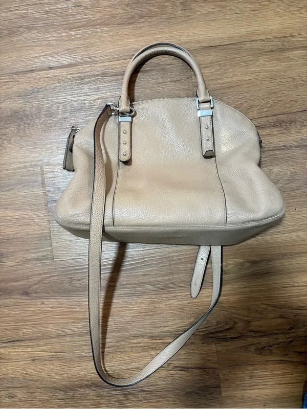 Michael Kors Pebbled Leather Satchel Shoulder Bag Taupe Beige Crossbody Purse - Image 3