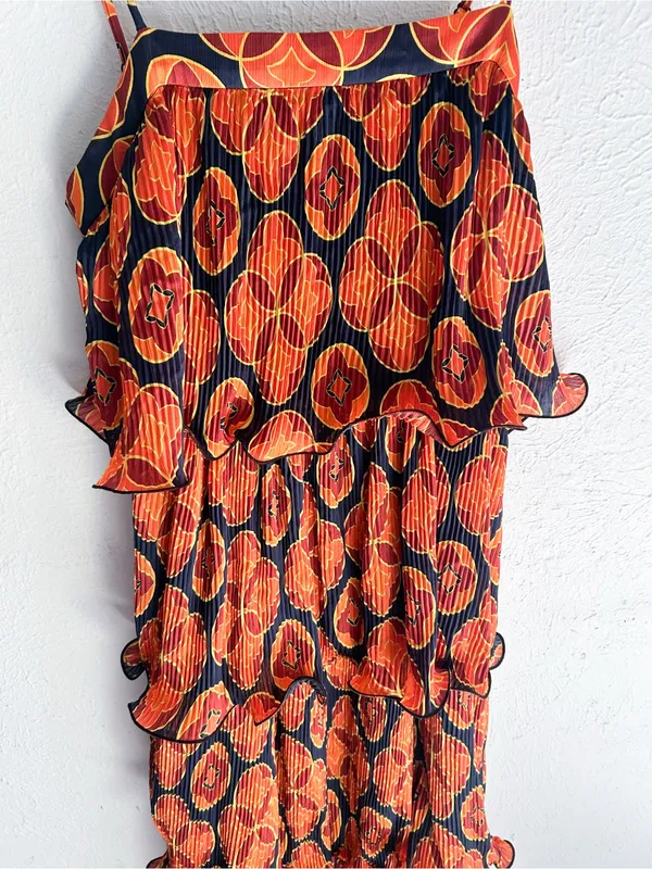 Never Fully Dressed Geometric Tiered Frill Midaxi Dress 10 Orange Transitional - Image 4