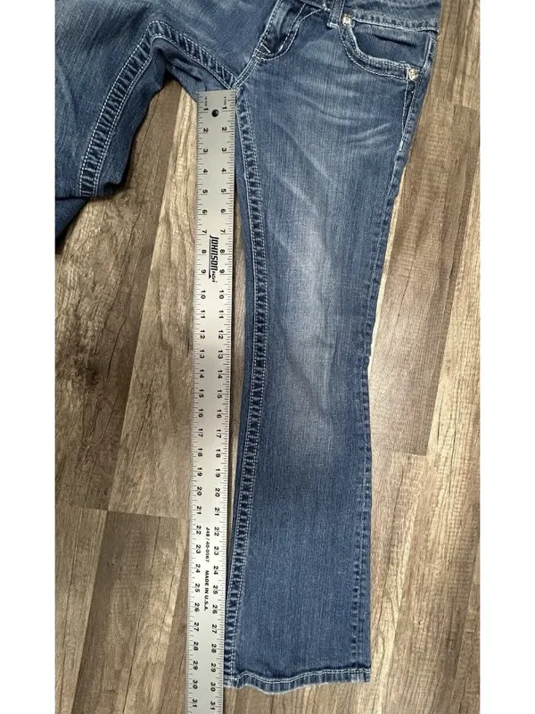 Miss Me Bootcut Blue Jean Size 28 Low Rise Sequin Bling Rose Back Pocket - Image 7