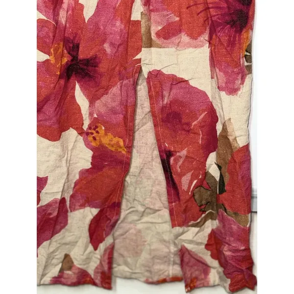 NWT Anthropologie Pink Red Floral Linen Cotton Strapless Maxi Dress Size XXS 2XS - Image 3