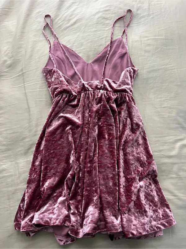 Pink Crushed Velvet Mini Babydoll Dress - Image 4