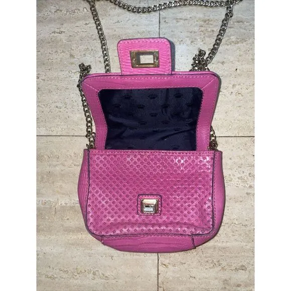 JUICY COUTURE Hot BARBIE‎ Pink Leather Crossbody Shoulder Bag Gold Chain - Image 2